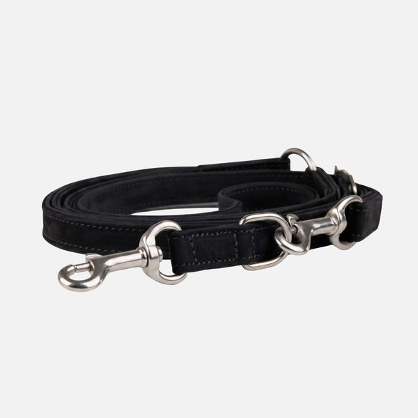 Dog leash made from water-resistant nubuck leather, infinitely adjustable hands-free Nero (Black)