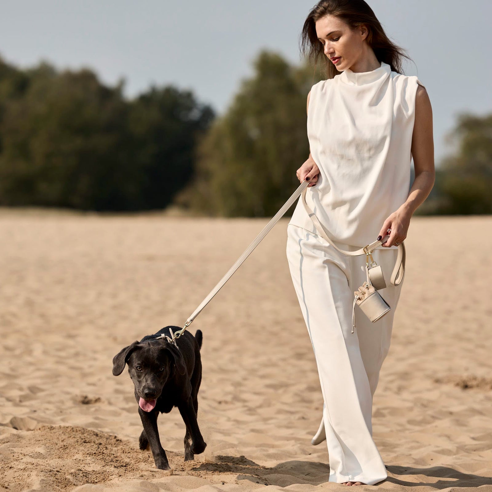 William Walker Hochwertige Glattleder Hundeleine Almond